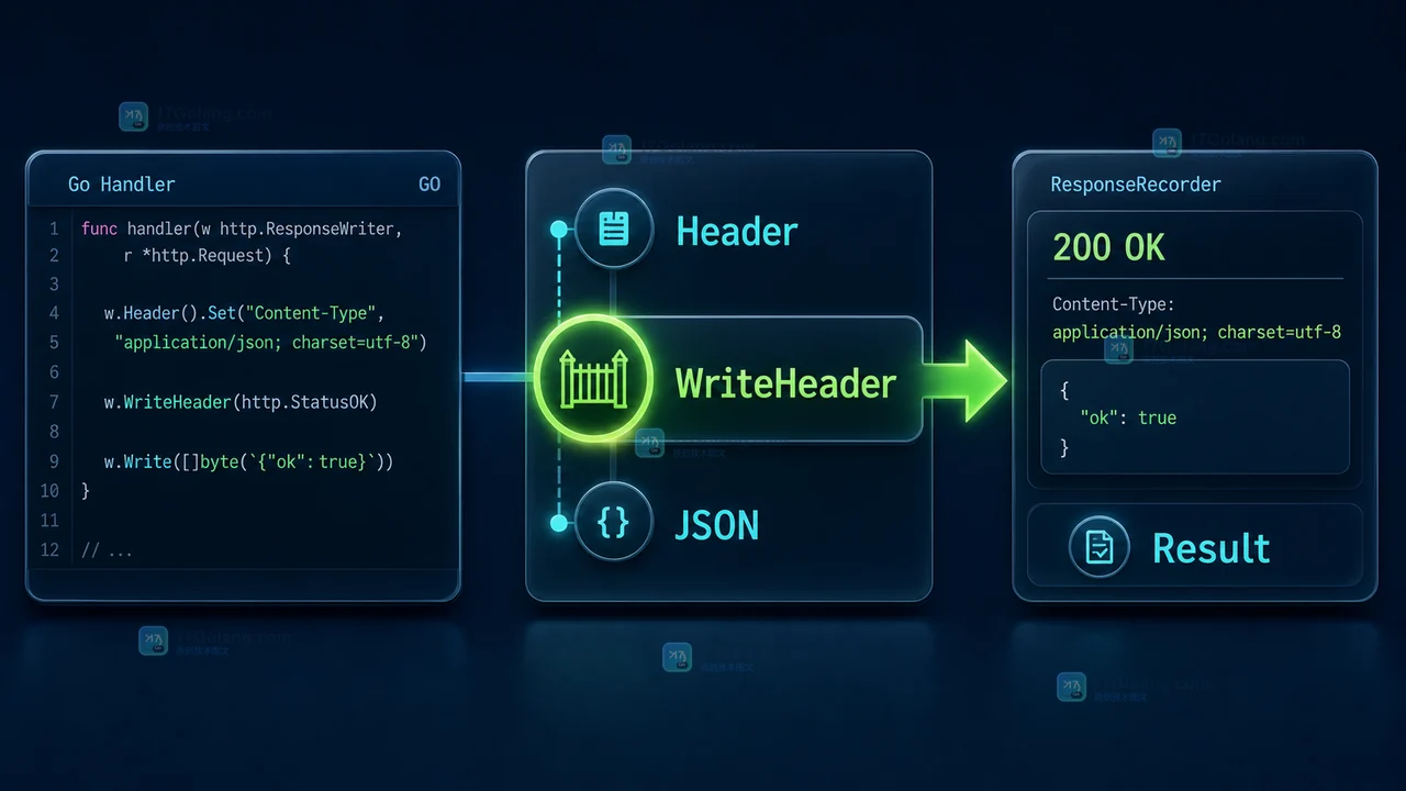 Go Handler 从设置 Header 到 WriteHeader、写入 JSON,再由 ResponseRecorder 读取结果的响应提交调用链
