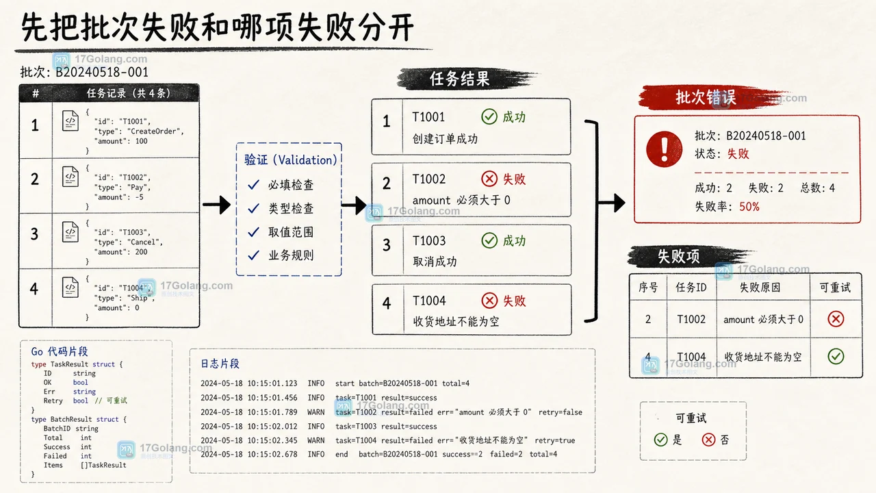 Go 并发批处理为什么不能只返回第一个错误：errors.Join 与任务结果汇总怎么选