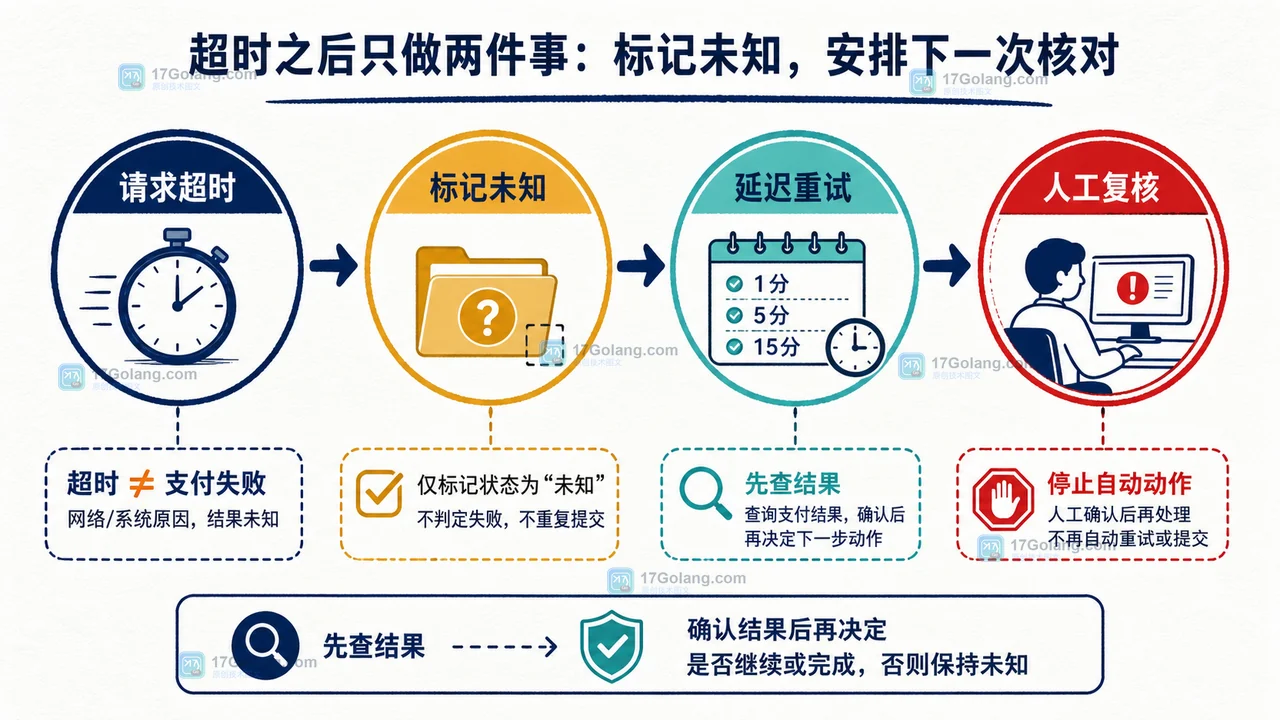 Java 支付超时处理链:未知状态、延迟重试、结果核对与人工复核通知