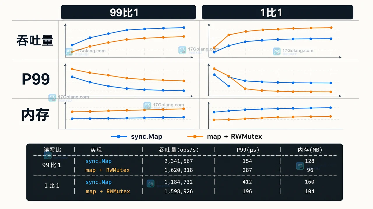 Go sync.Map 适合热点读缓存吗：读写比例、类型断言与基准测试
