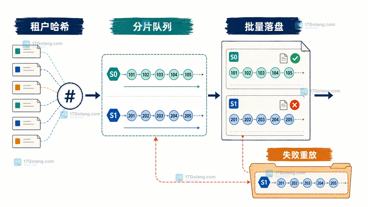 Go 大批量日志写入怎么从单文件迁移到分片队列：吞吐、顺序与重放