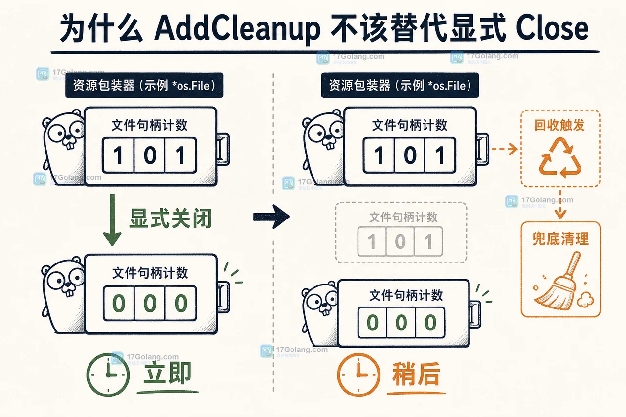 Go 1.24 runtime.AddCleanup 怎么替代 SetFinalizer：Stop、KeepAlive 与迁移边界