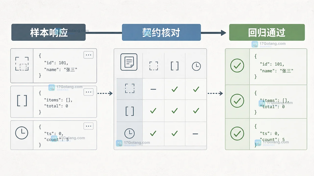 迁移检查:样本响应经过零值判断后再核对客户端契约与回归结果