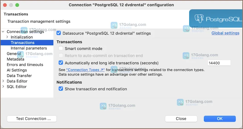 DBeaver 官方 Transactions 设置页中的 Smart commit mode 与事务结束通知