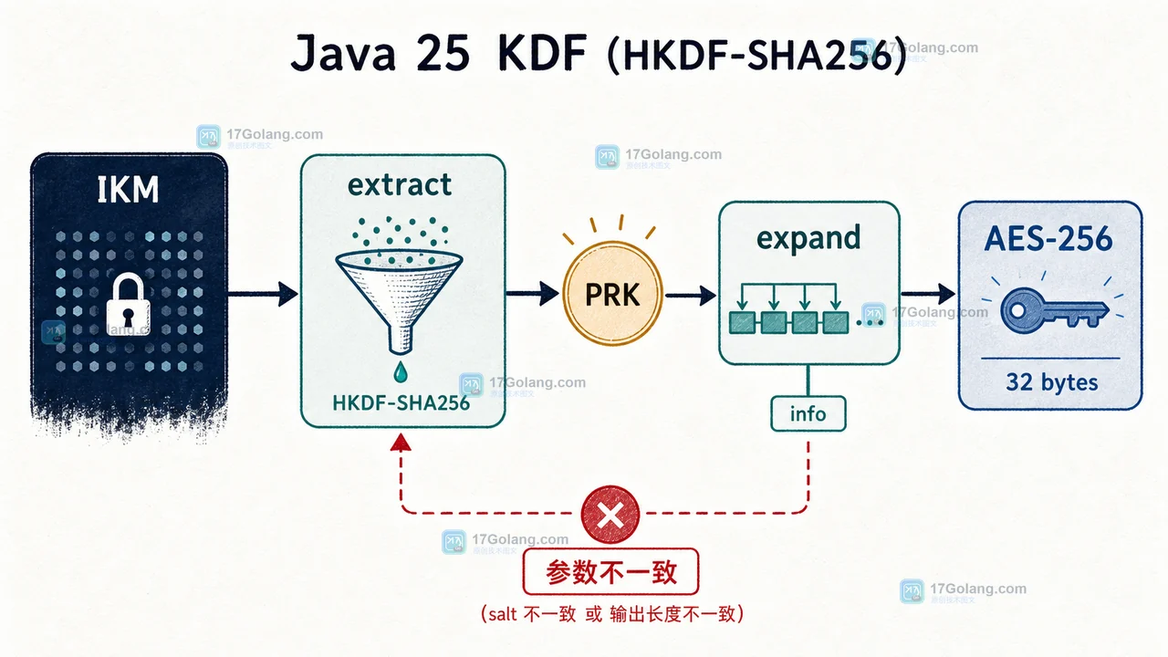 Java 25 KDF 使用 HKDF 从输入密钥材料提取并扩展为 32 字节 AES 密钥