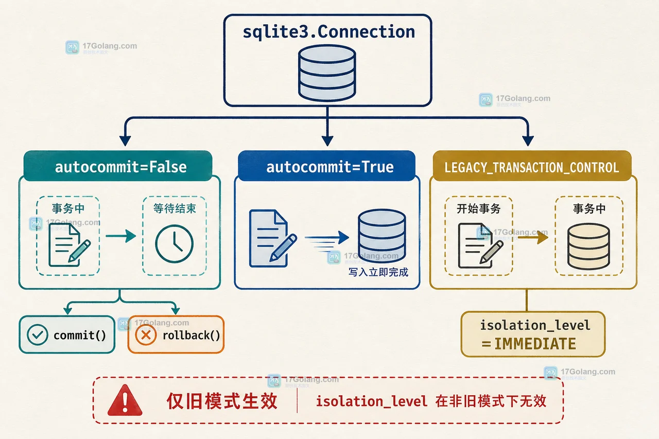 Python sqlite3 autocommit 怎么切换：LEGACY_TRANSACTION_CONTROL 与提交回滚边界