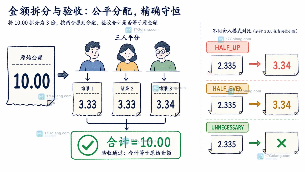 Java 金额除法在 scale、HALF_UP 与 UNNECESSARY 验收边界上的二维证据插画