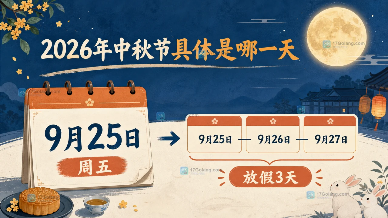 2026年中秋节9月25日至27日放假日期与周末关系的问答卡片