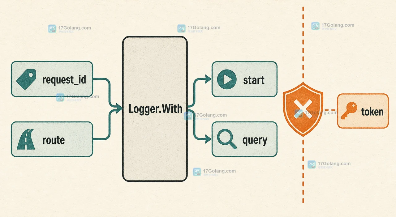 Go slog Logger.With 继承请求 ID 与路由而拒绝传播令牌的日志字段边界
