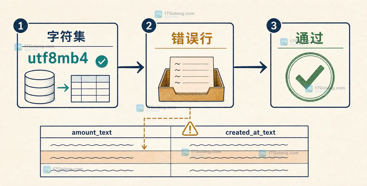 MySQL 大文件导入后的字符集检查、错误行隔离与切换前校验界面
