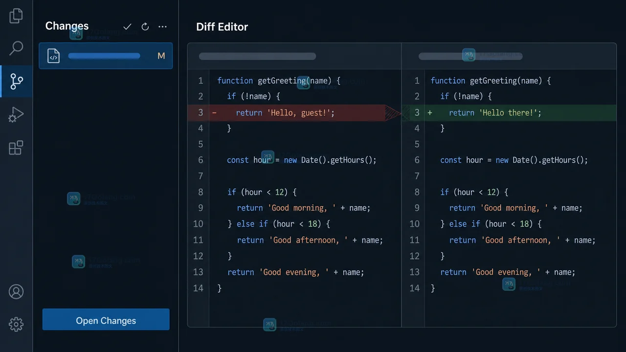 VS Code Source Control Changes 列表打开 Diff Editor 对照未保存改动