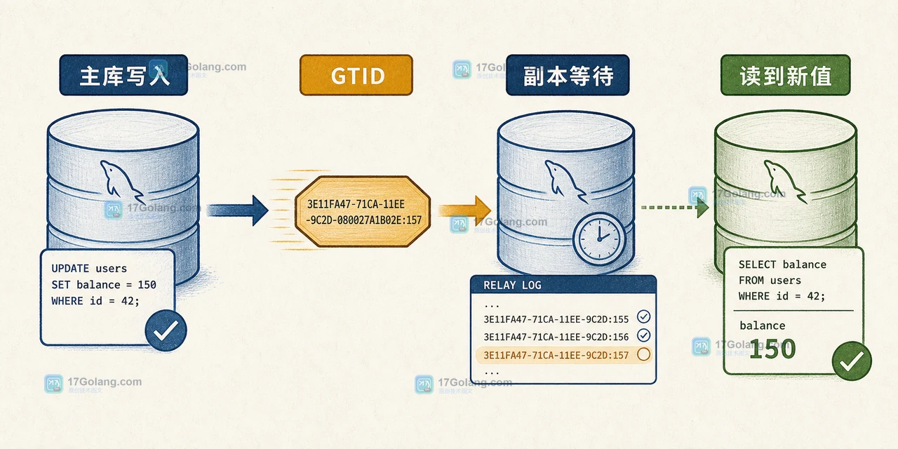 MySQL 8.4 读写分离中写入主库后等待 GTID 再读取副本的因果链