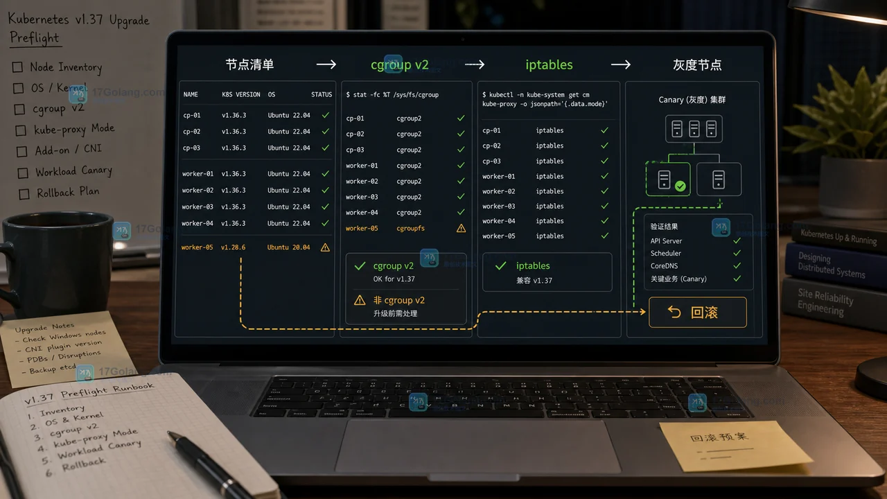 Kubernetes v1.37 升级前从 cgroup、网络模式和工作负载验证进入灰度窗口的检查板