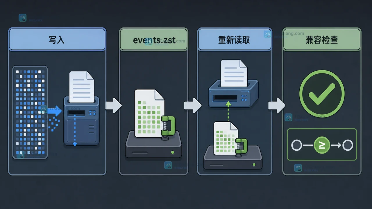 Python zstd.open 文件写入、重新读取和摘要校验的流程示意图