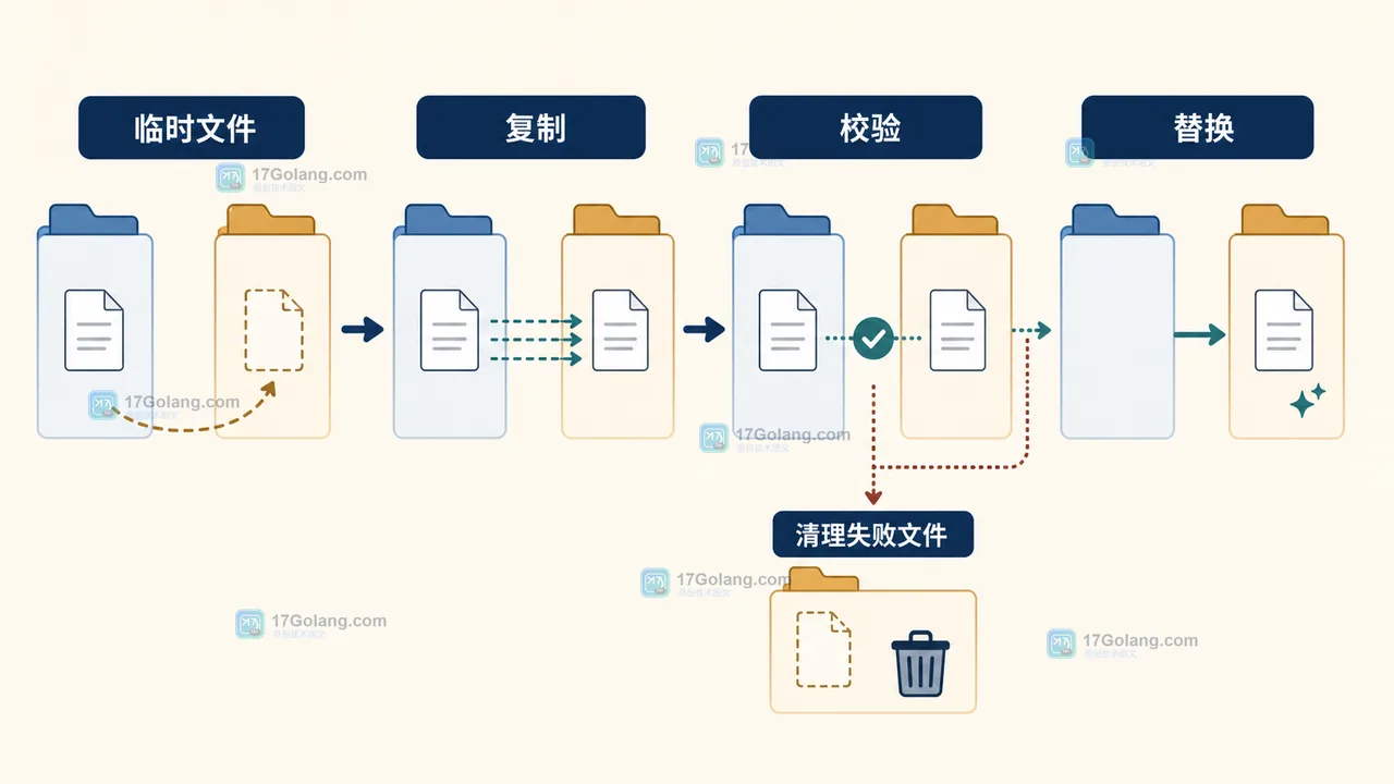 Python 跨文件系统文件迁移从临时文件复制、完整性校验到替换和失败清理的流程