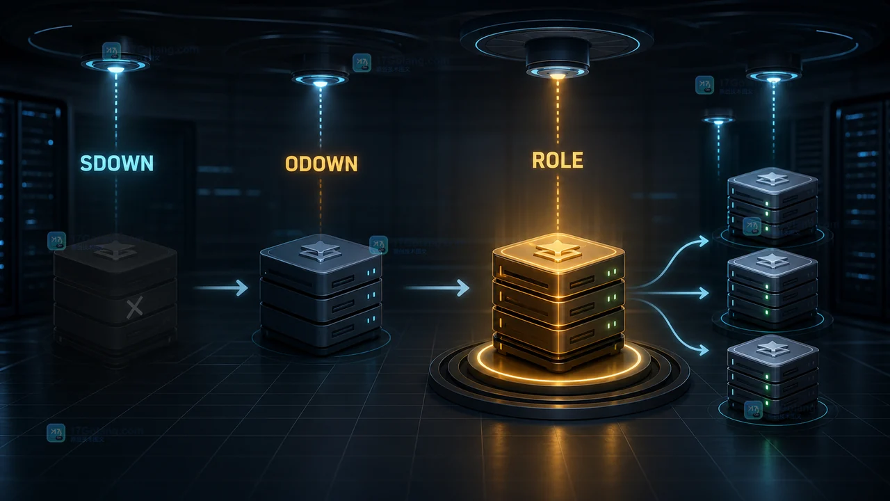 Redis Sentinel 从 SDOWN、ODOWN 到 ROLE 验收的路径示意