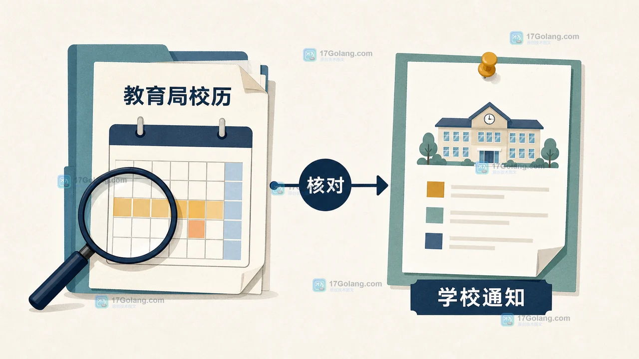 从教育局校历到学校通知的开学日期核对路径示意图