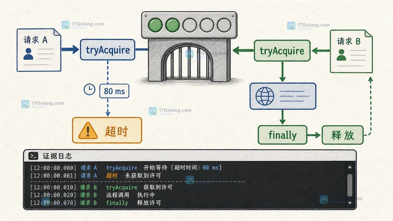 Java Semaphore tryAcquire 超时、远程调用失败与 finally 释放许可的验收路径