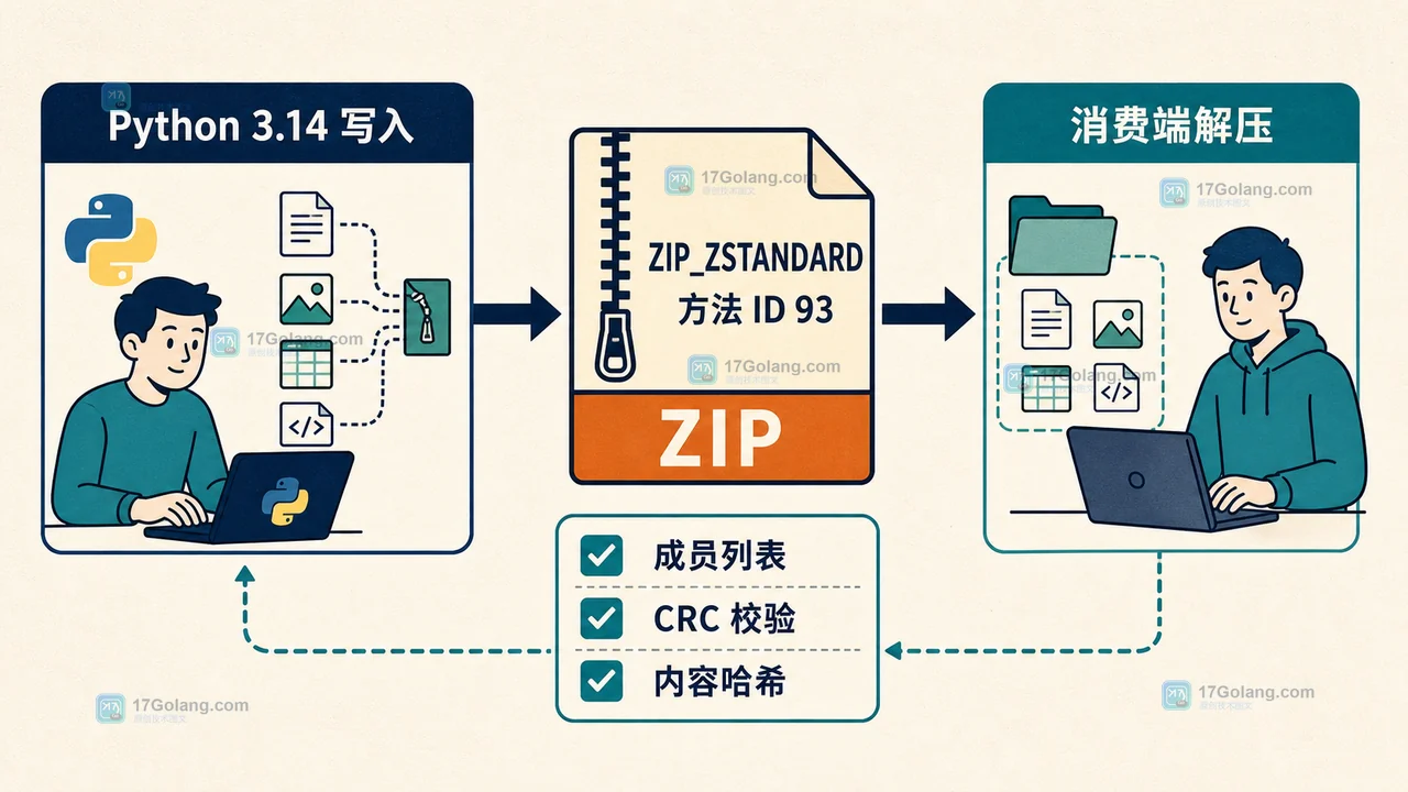 Python ZIP_ZSTANDARD 写入端与读取端通过方法 ID 93 和 CRC 校验交接