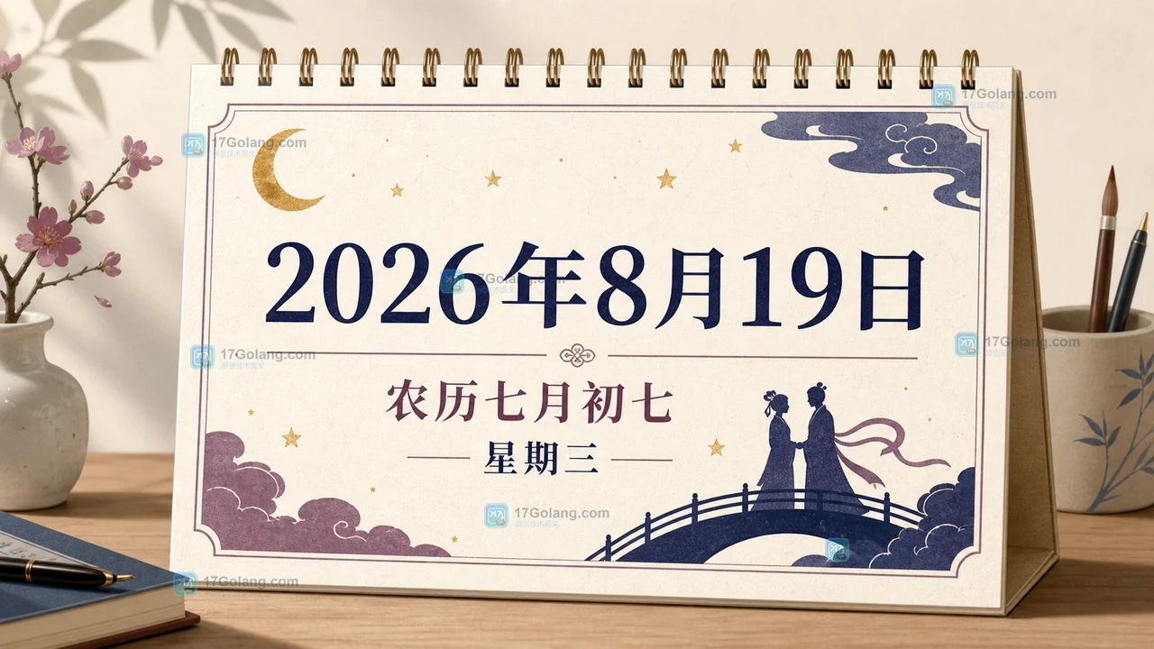 2026年8月19日七夕日期与农历七月初七的日历主题插图
