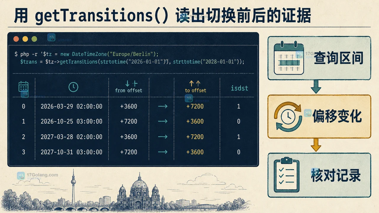 PHP DateTimeZone getTransitions 读取 Europe Berlin 偏移变化记录