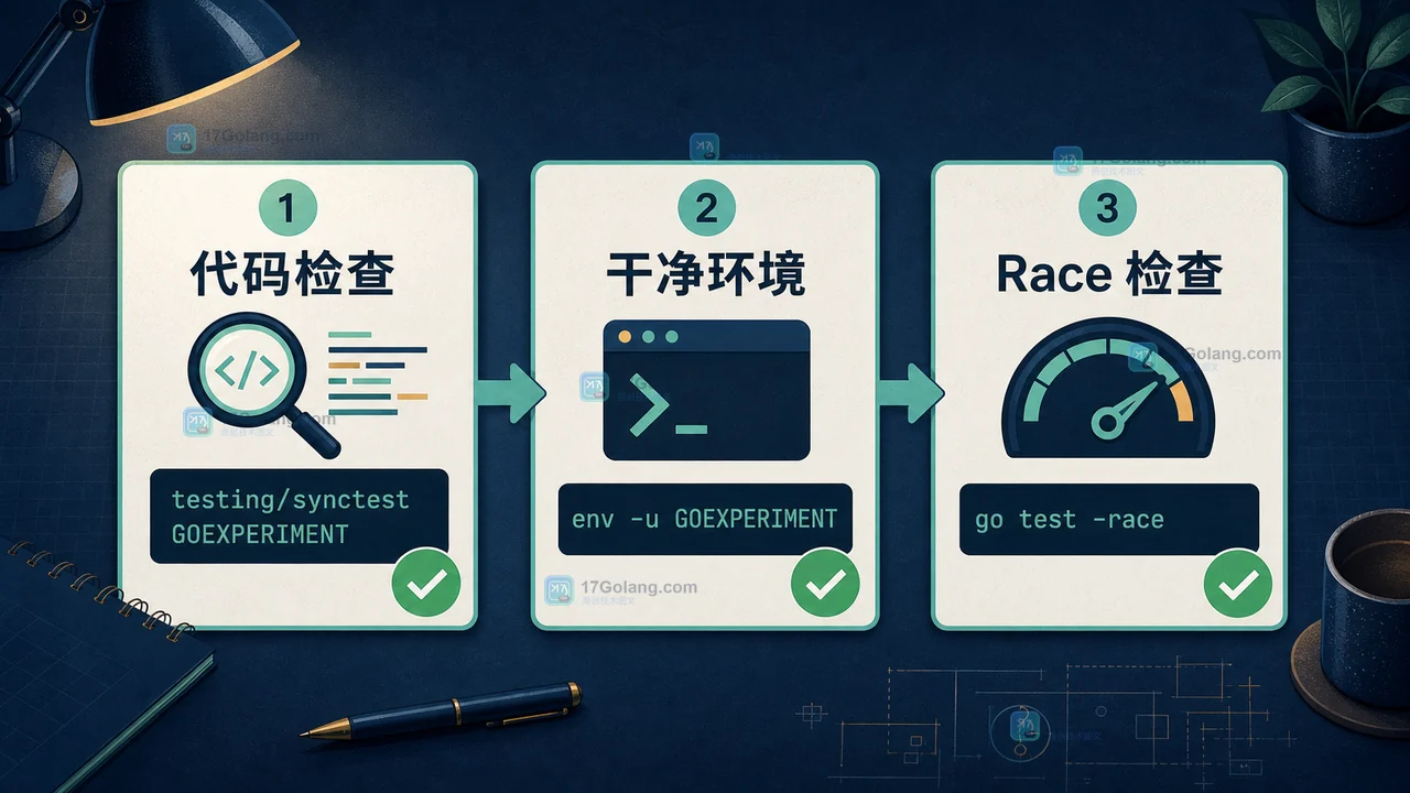 Go synctest 迁移后的版本矩阵、干净环境测试与回归检查清单