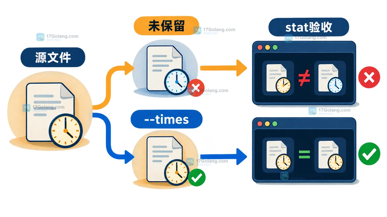 rsync 修改时间从源文件到目标文件的传递与 stat 验收