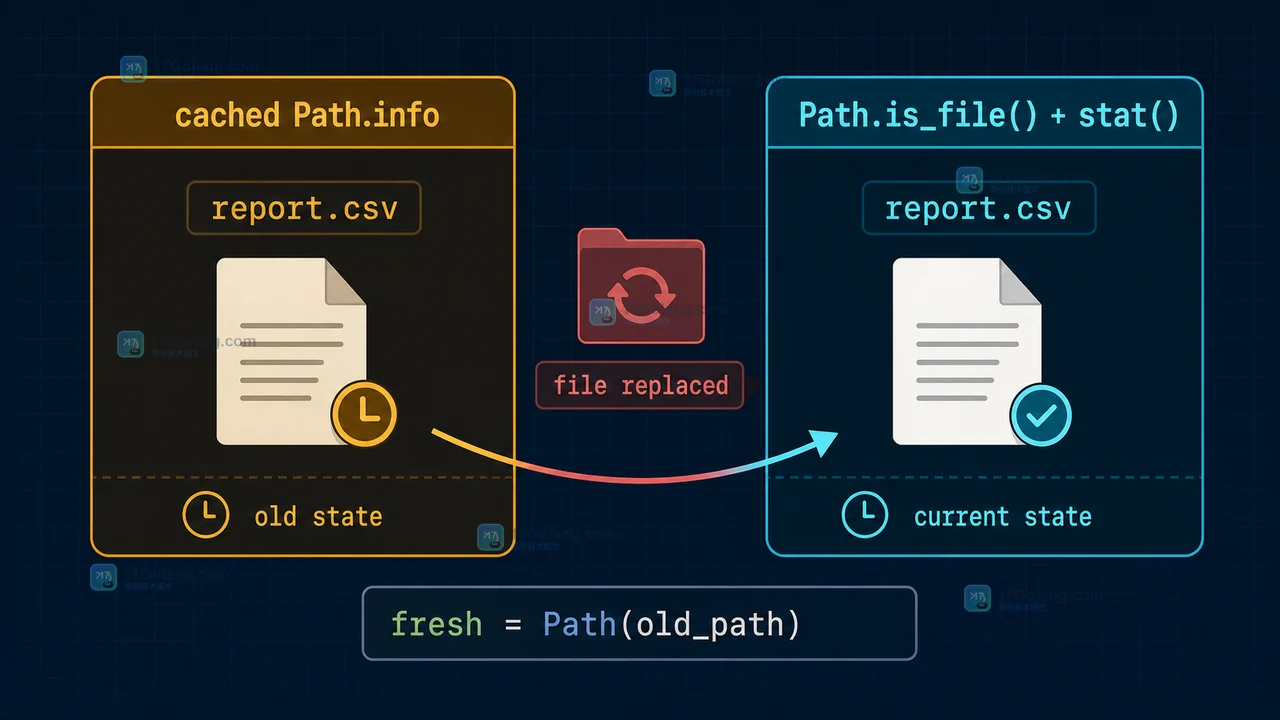 Path.info 缓存与 Path.is_file 和 stat 新鲜状态检查的对照