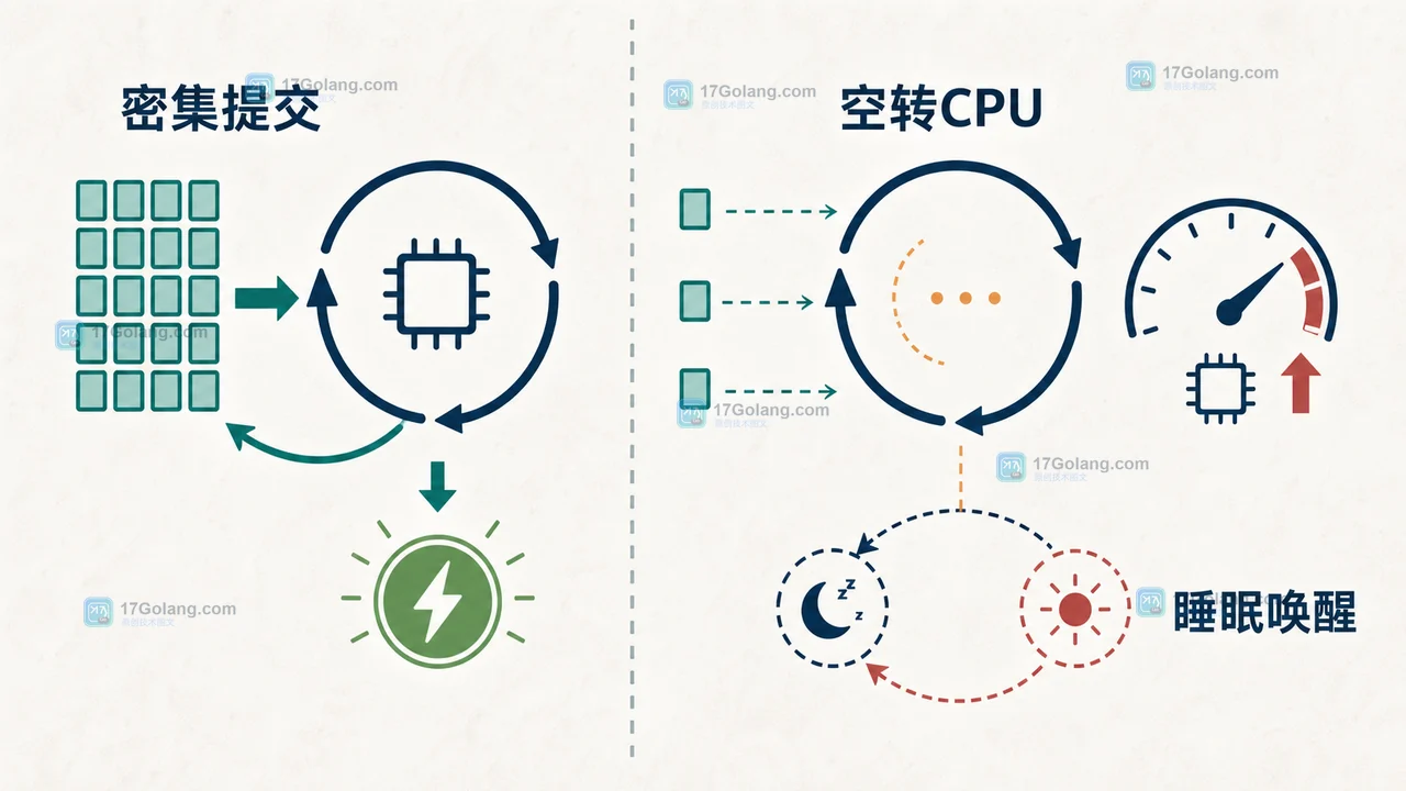 Linux io_uring SQPOLL 在高提交密度与低负载空转之间的 CPU 边界