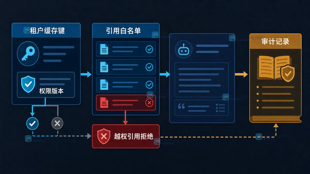 租户知识库缓存键、引用校验与审计记录的闭环验收图