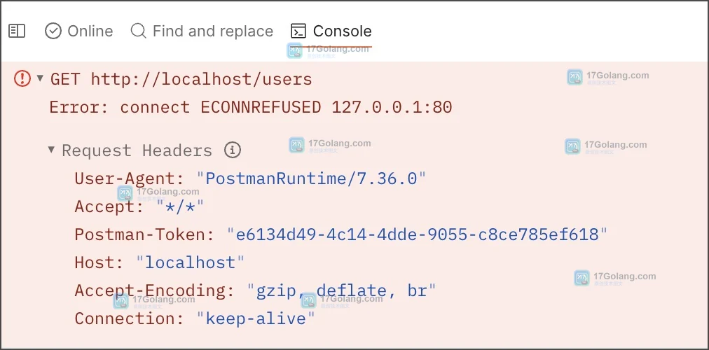 Postman 官方文档中的 Console 请求响应排查界面