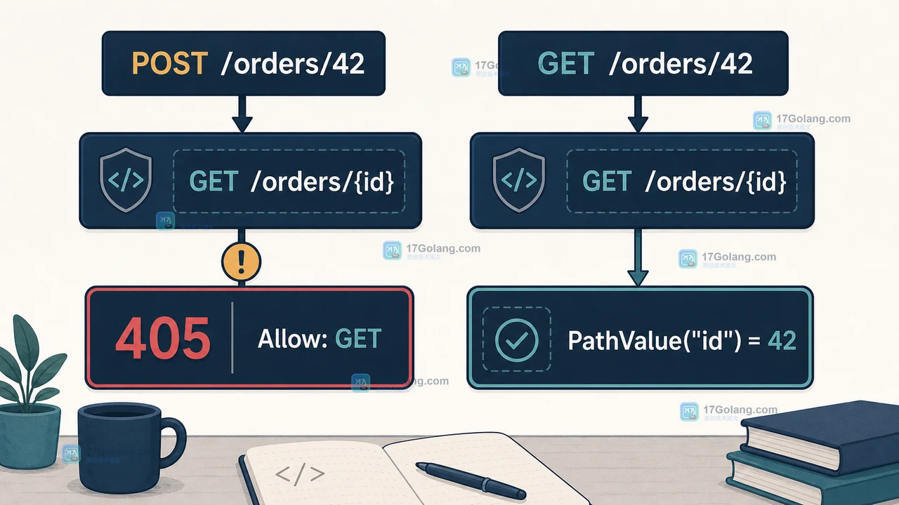 Go ServeMux 方法不匹配时返回 405 和 Allow 头并通过 PathValue 验证参数的调试场景