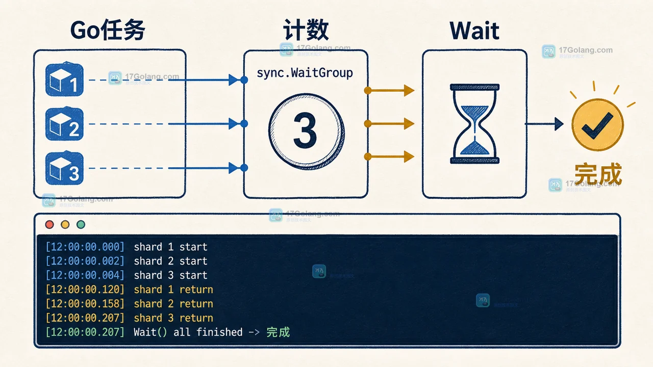 Go sync.WaitGroup.Go 将分片任务绑定到计数器并在全部返回后通过 Wait 汇合
