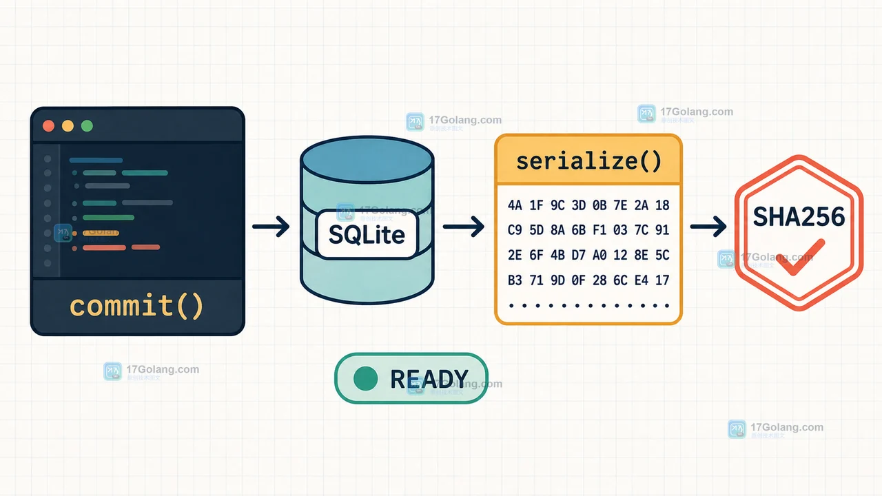 Python sqlite3 快照导出流程:commit 后由 serialize 生成 bytes 并进行 SHA256 校验