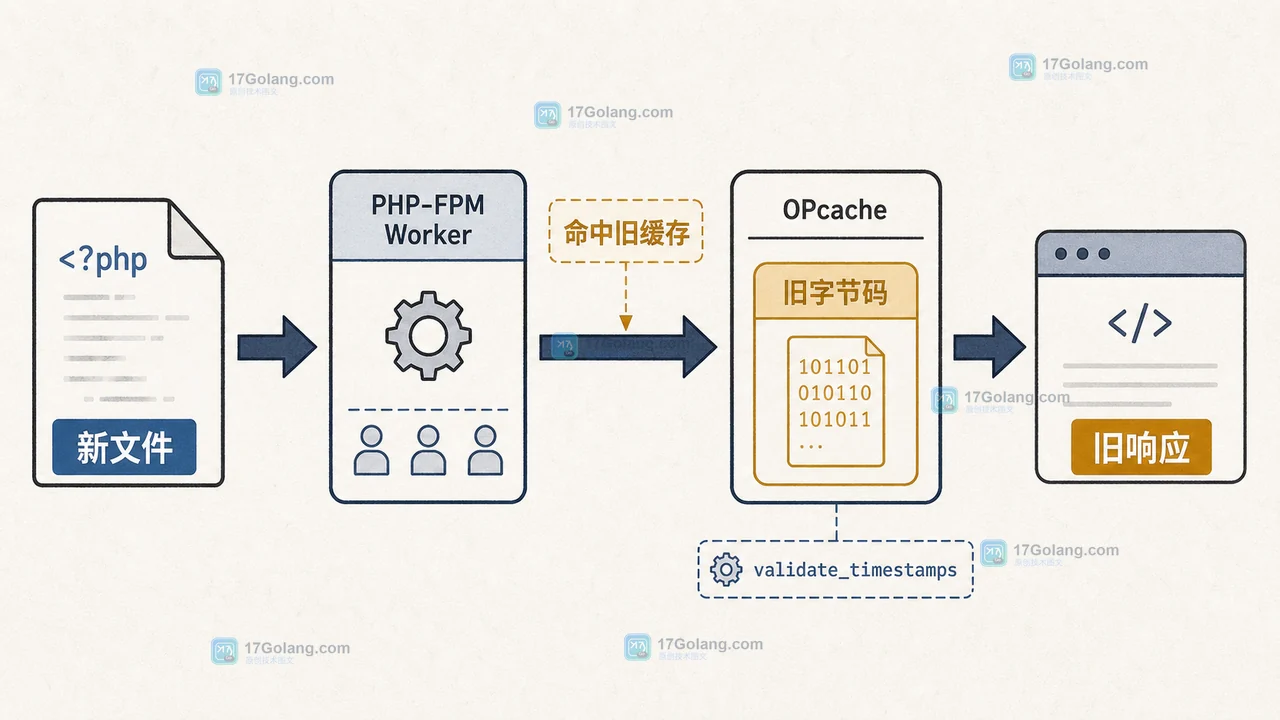 PHP 部署新文件后由 PHP-FPM 继续命中旧 OPcache 字节码的证据链