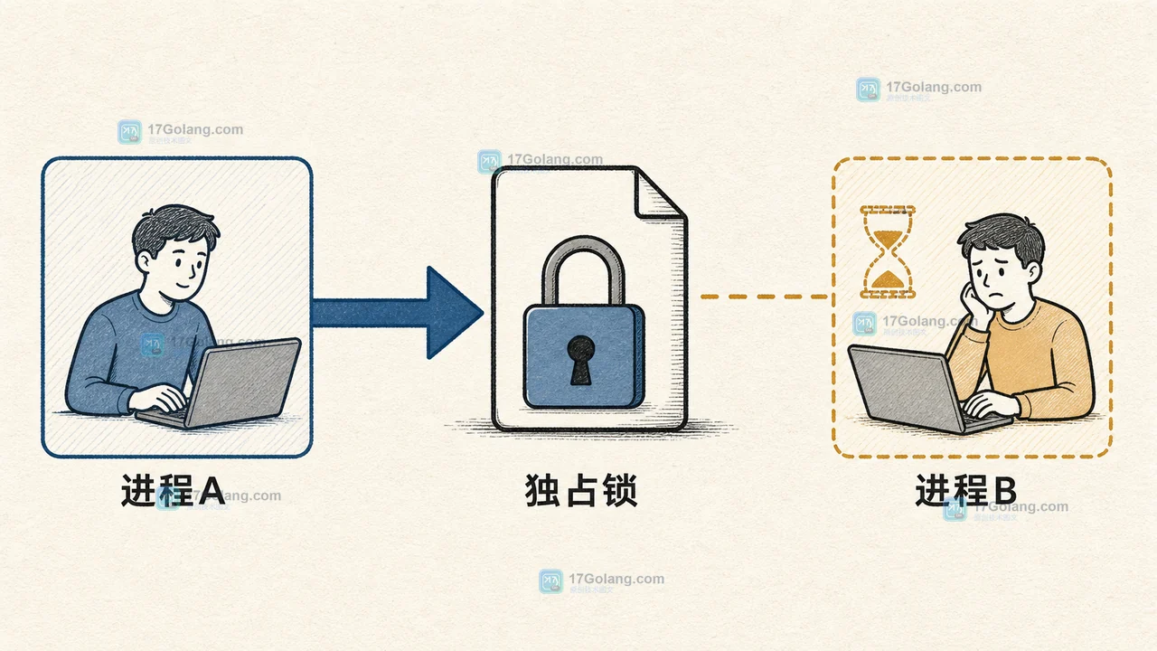 PHP flock 独占锁中两个进程竞争同一锁文件，未获锁的进程停在等待边界