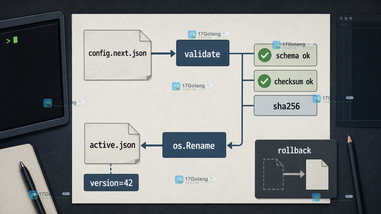 Go 配置热更新从候选文件经过校验门禁后切换 active.json 的工程工作台