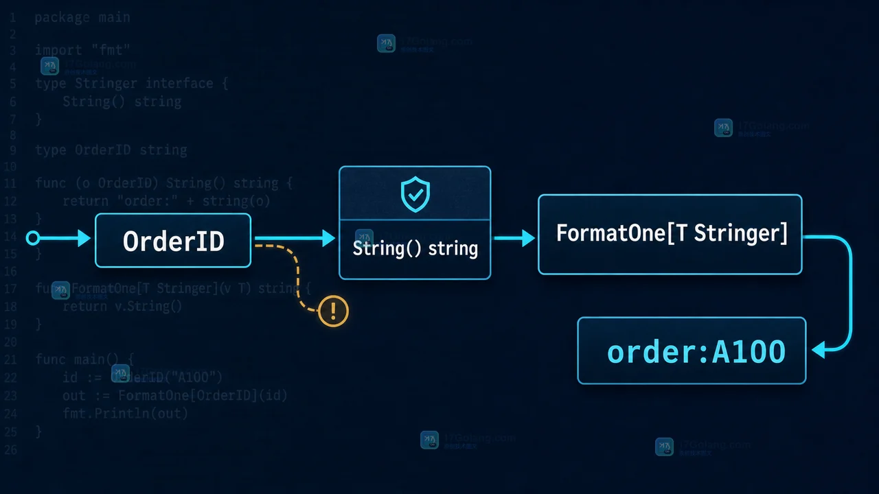 Go 泛型方法集修复后的调用返回路径：OrderID 实现 String 后输出稳定文本