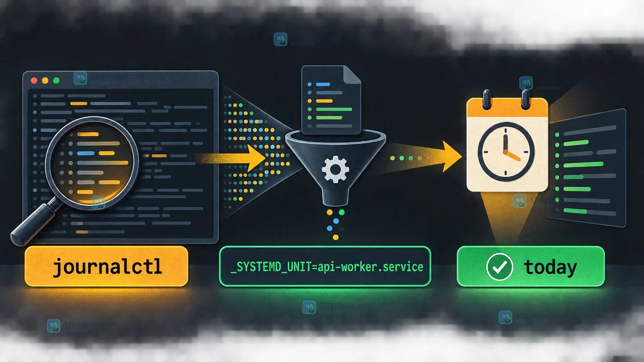journalctl 用服务字段过滤 api-worker.service 并结合 today 复核范围