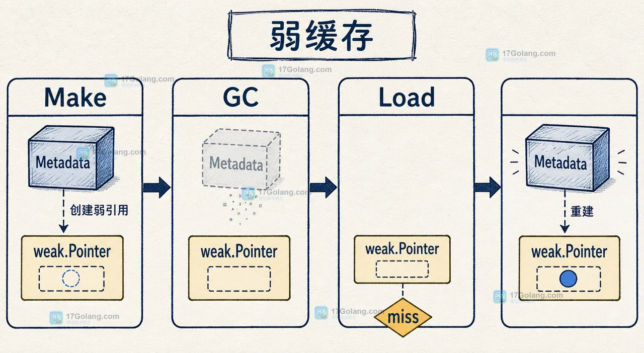 weak.Pointer 从 Make 保存弱引用到 GC 回收和 Load 未命中的生命周期