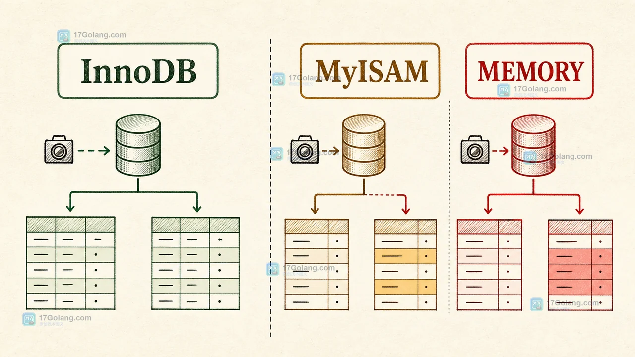 InnoDB、MyISAM、MEMORY 在 mysqldump 一致性边界上的差异