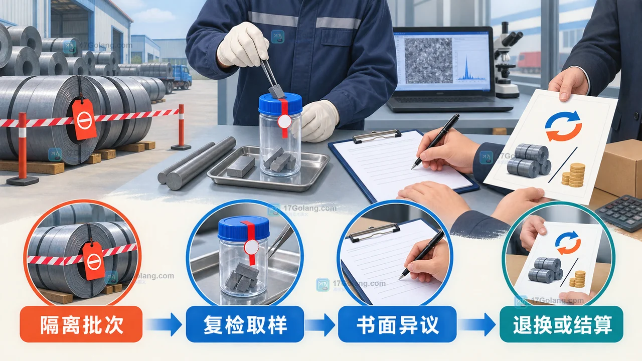 钢材质量异议处理中先隔离批次再复检并根据结果决定退换货或继续结算