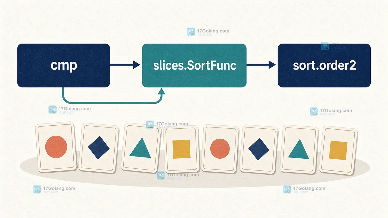 Go cmp、slices.SortFunc 与 sort.order2 的排序调用链,比较结果进入排序过程