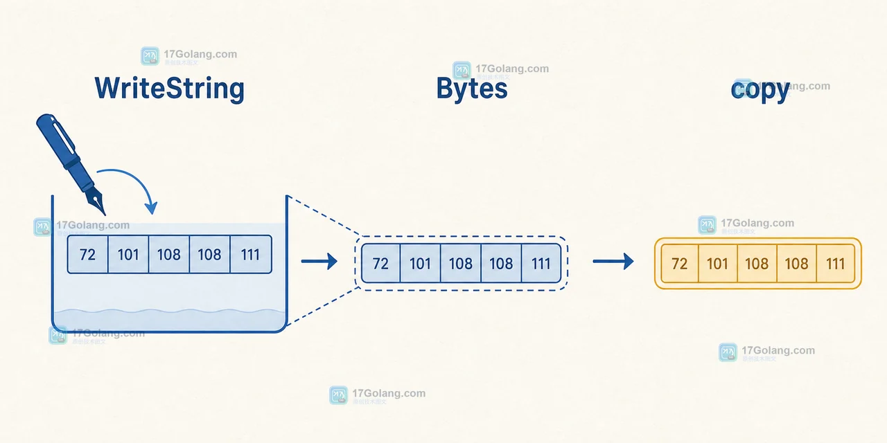 Go bytes.Buffer 中 WriteString、Bytes 与 copy 的数据路径：共享视图转为独立快照