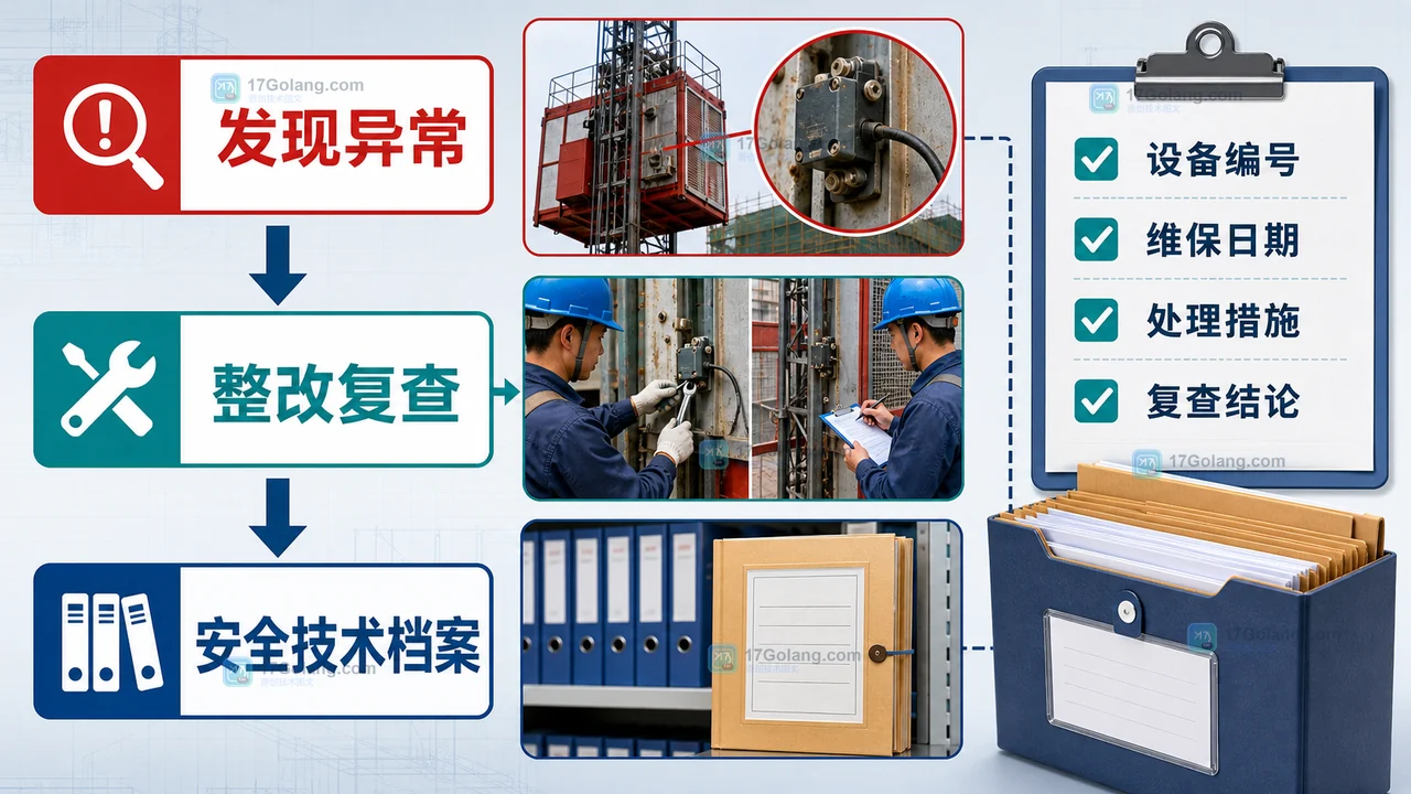 施工升降机维保记录从异常描述到整改复查和安全技术档案归档的闭环