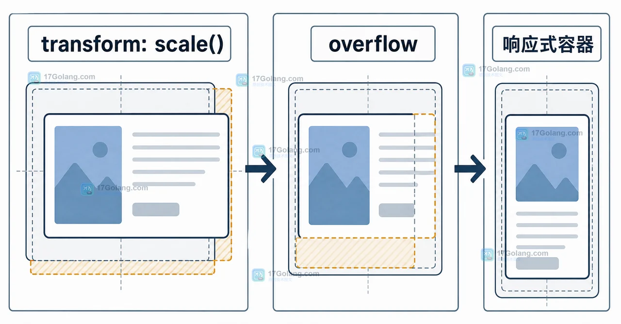 CSS zoom 与 transform scale 在 overflow 和响应式容器中的布局取舍