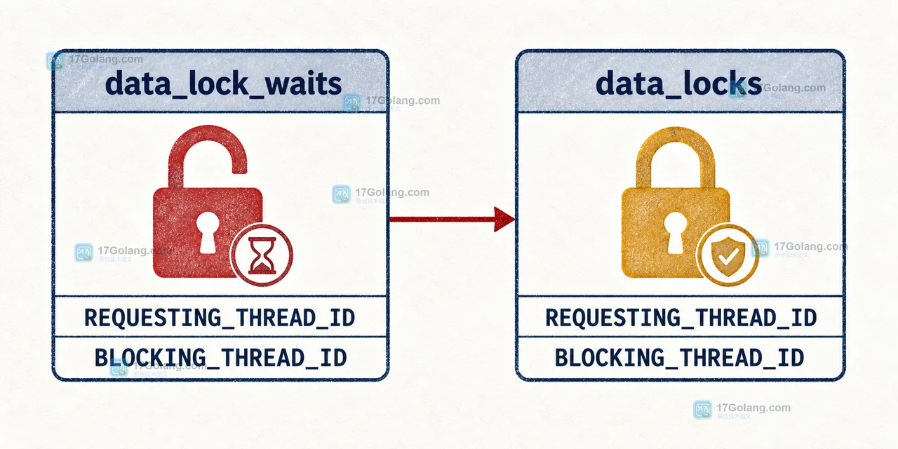 MySQL data_lock_waits 连接 data_locks 的请求锁与阻塞锁链路图