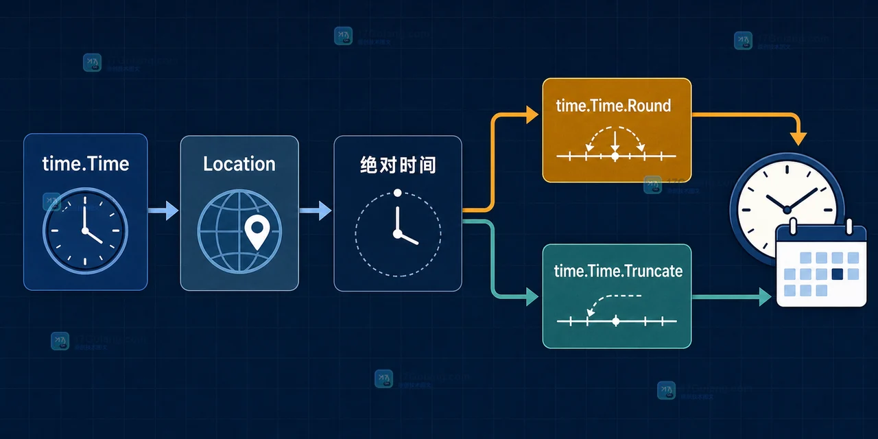 Go time.Time.Round 从带 Location 的时间点经过绝对时间取整再得到本地显示日期的调用链示意图