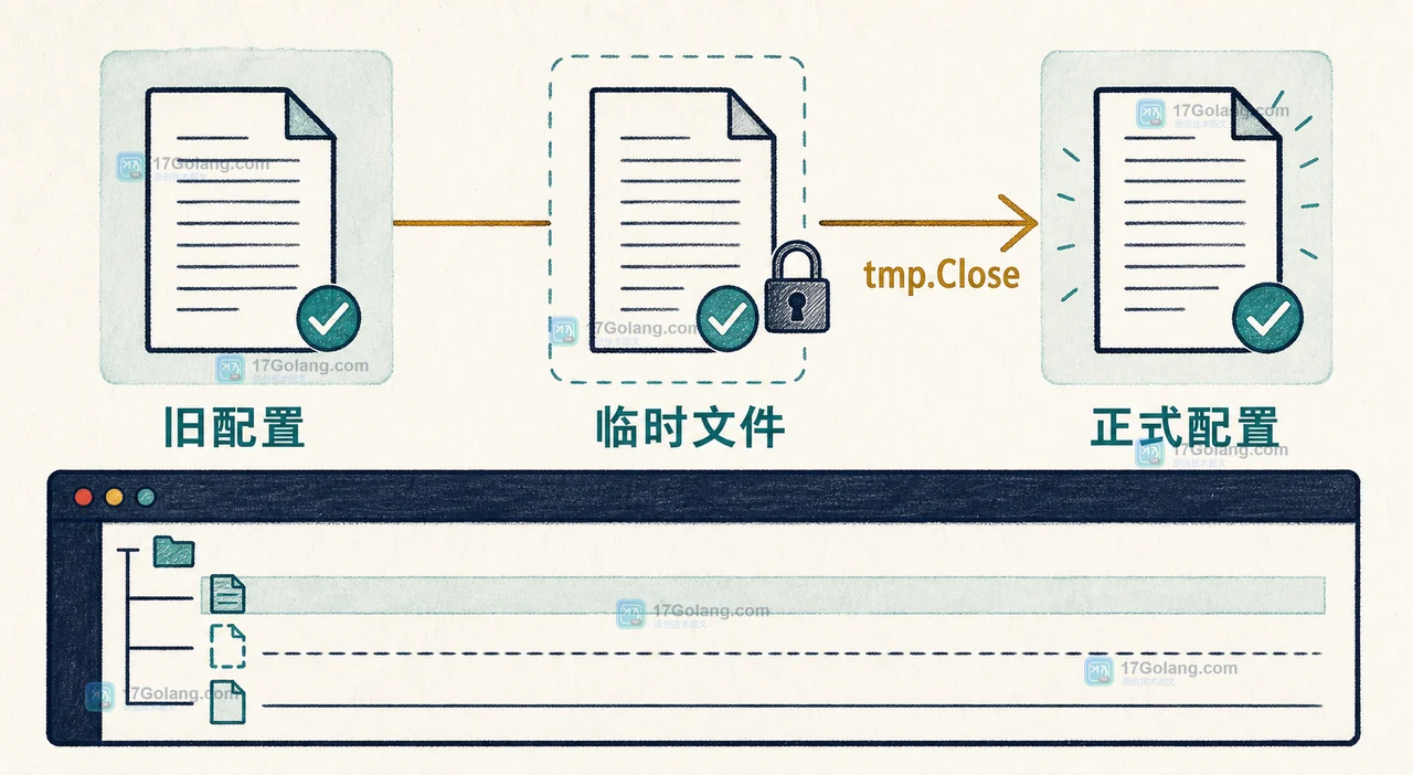 Go 配置文件替换从临时文件到正式配置的旧新状态对照