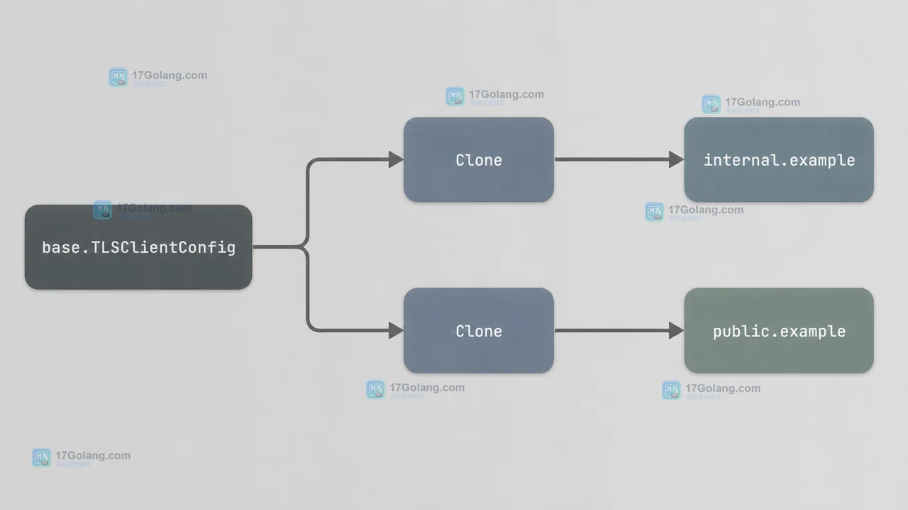 Go TLSClientConfig 配置隔离:internal.example 与 public.example 从独立 tls.Config 分别进入两个 Transport